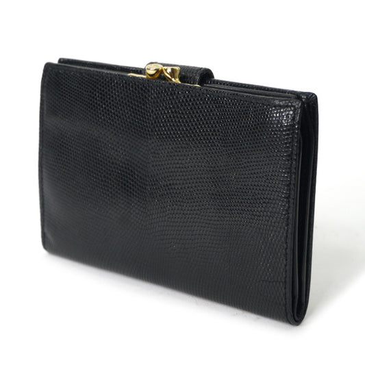 OLD Gucci 高級リザードがま口ミドル財布(黒)