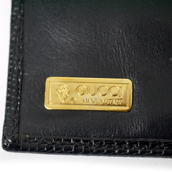 OLD Gucci 高級リザードがま口ミドル財布(黒)