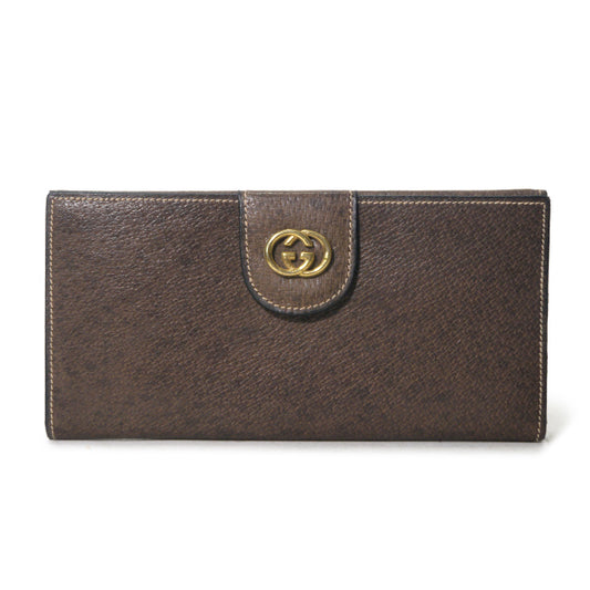 OLD Gucci デットストック!ピグスキンGG留め具 長財布(茶/箱付き)