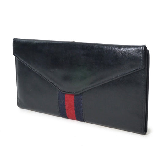 OLD Gucci 総革ホースシュー留め具デュアルトーン長財布(濃紺)