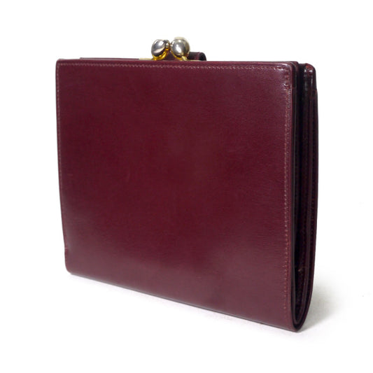 OLD Gucci GG金具がま口レザー折財布(ボルドー)