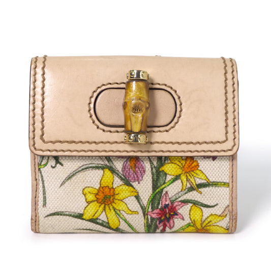 Gucci バンブー×フローラ2つ折れ財布(ベージュ)