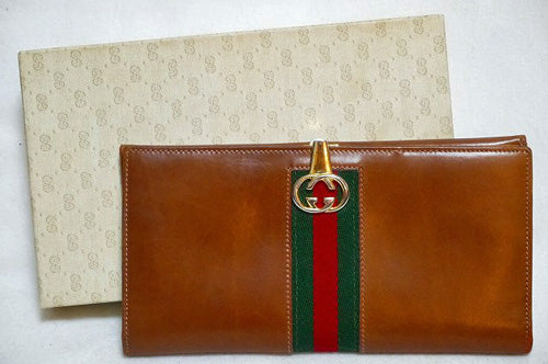 OLD Gucci 本革 横長財布(キャメル)