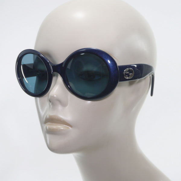 OLD Gucci ダブルGパールラメ ラウンドサングラス(青)