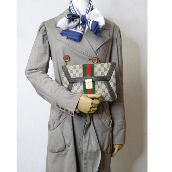 OLD Gucci レターカット シェリークラッチ&ポーチ(茶)