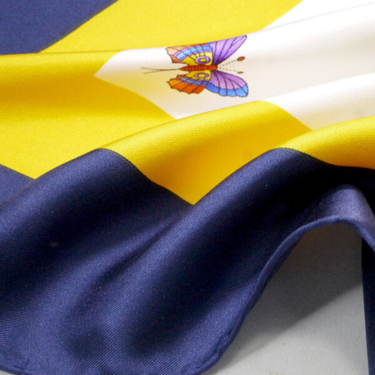 OLD Gucci フローラ 大判シルクスカーフ(紺・黄系)