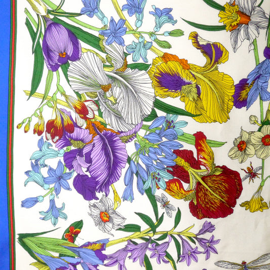 OLD Gucci フローラ 大判シルクスカーフ(青)