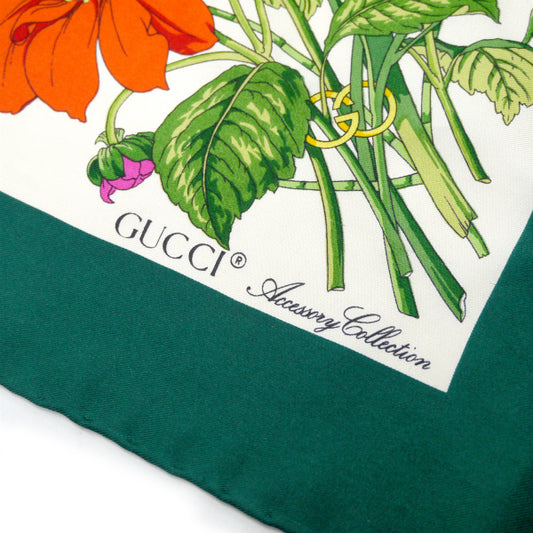 OLD Gucci フローラ 大判シルクスカーフ(緑系)