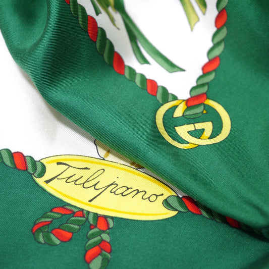 OLD Gucci フローラ 大判シルクスカーフ(深緑系)
