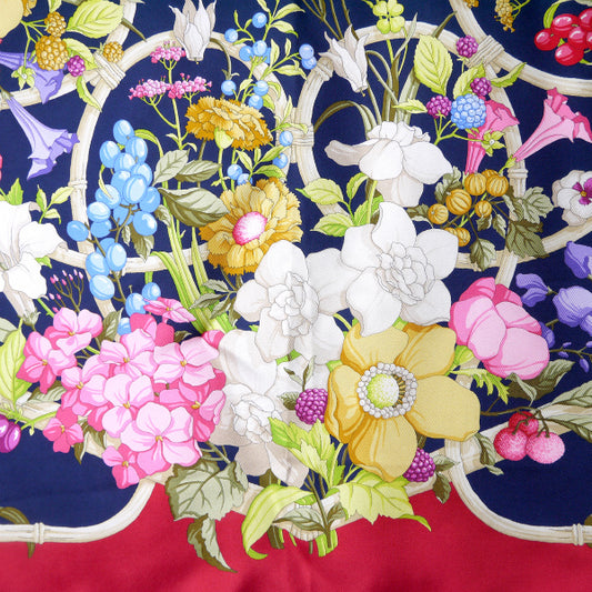 OLD Gucci フローラ 大判シルクスカーフ(赤/紺系)