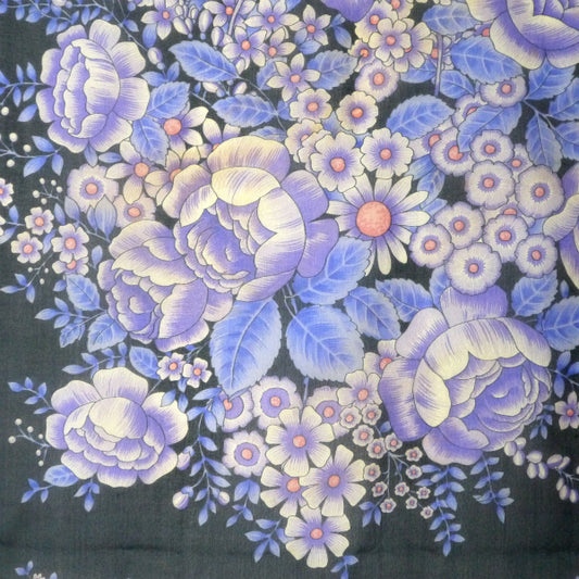 OLD Gucci <訳あり>フローラ 大判シルクシフォンスカーフ(紺系)