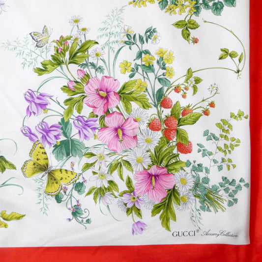 OLD Gucci アクセコ フローラ大判シルクスカーフ(赤系)