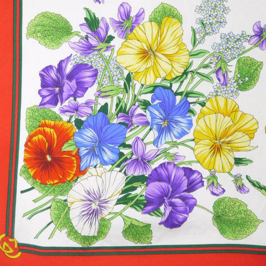 OLD Gucci シェリー×フローラ大判シルクスカーフ(赤系)