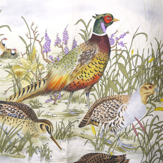 OLD Gucci キジ・鴨柄 大判シルクスカーフ(白系)