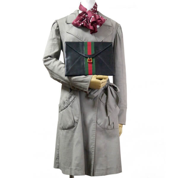 OLD Gucci レターカット総革シェリークラッチ&ポーチ(黒)