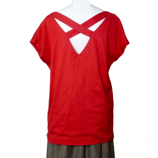 OLD Gucci ロゴ刺繍バッククロスフレンチスリーブTシャツ(赤)