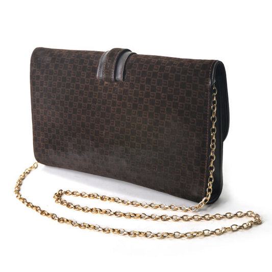 OLD Gucci <訳あり>スクエアGGスエードチェーンショルダー(濃茶)