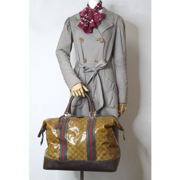 OLD Gucci お宝!!60sクリスタルGG大型Wシェリーボストン(茶)