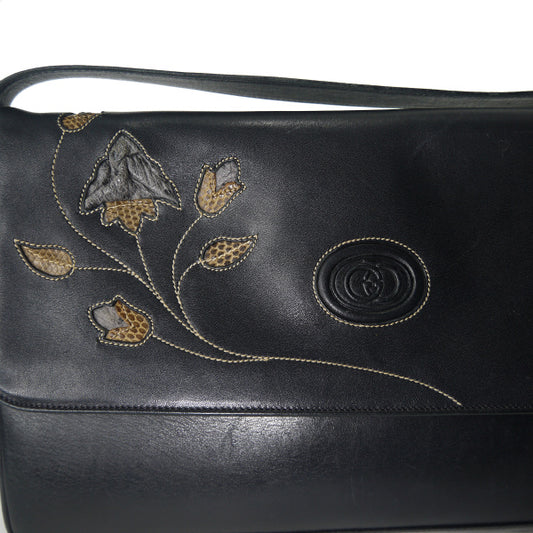 OLD Gucci 総革ワンショルダー(黒)パッチワーク入り