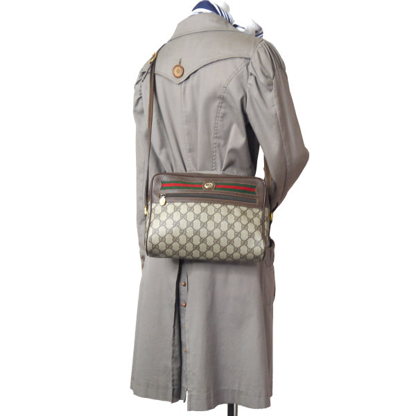 OLD Gucci 定番ショルダー横シェリー(茶・大)