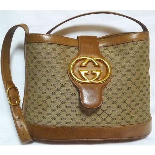 OLD Gucci G金具バケツ型ショルダー(茶キャンパス)