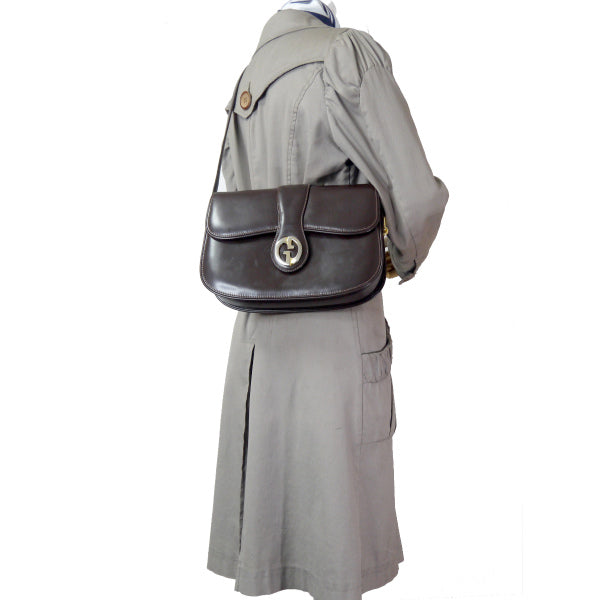 OLD Gucci 1973総革2WAYショルダーバッグ(濃茶)