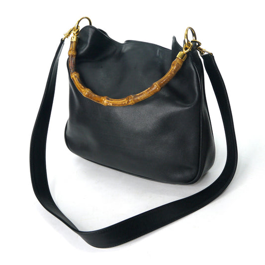 OLD Gucci ホーボー2WAYバンブーバッグ(黒・中)