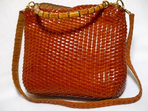 OLD Gucci キャメル ホーボー2Wayバンブーバッグ(編み込み)