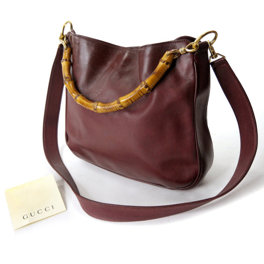 OLD Gucci ホーボー2Wayバンブーバッグ(ボルドー・中)