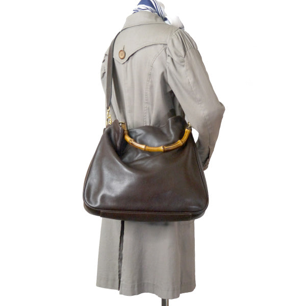 OLD Gucci ホーボー2Wayバンブーバッグ(濃茶・大)
