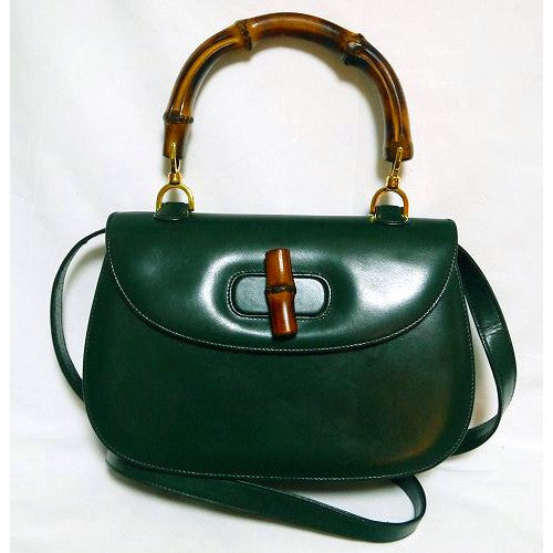 OLD Gucci バンブー2Wayショルダー付きハンドバッグ(緑)