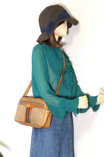 OLD Gucci 定番縦シェリーショルダー(マイクロGG・キャメル)