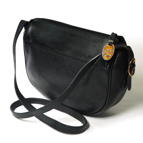 OLD Gucci 2WAY半円総革バッグ(型押し・黒)
