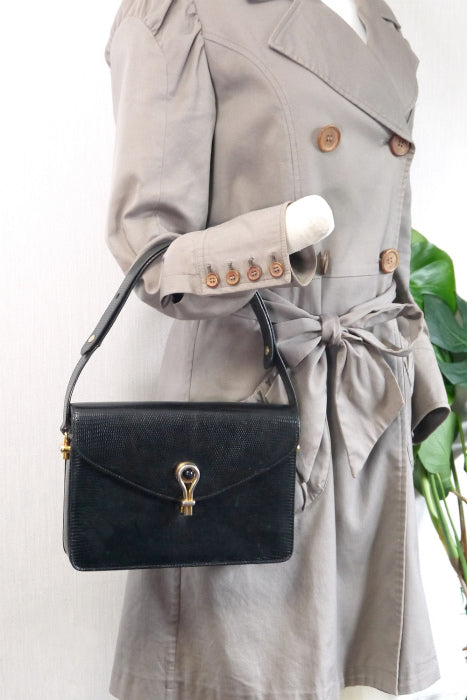 OLD Gucci 60s!ラピスラズリ/リザード お宝バッグ(黒)
