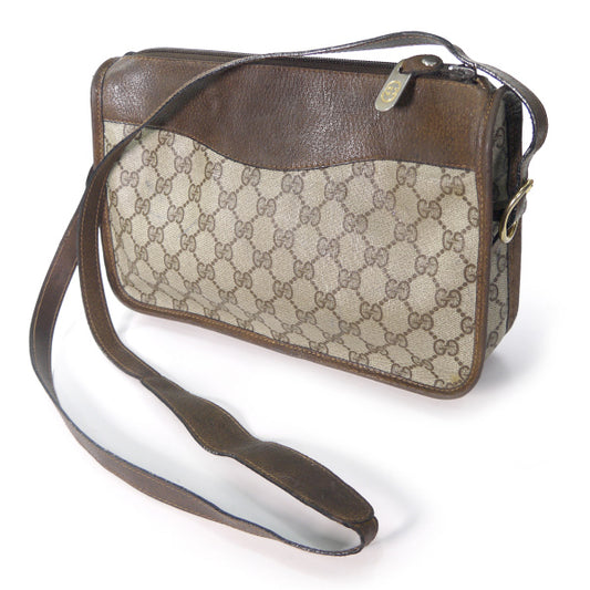 OLD Gucci 70s筆記体ロゴ金具ショルダ−(茶)