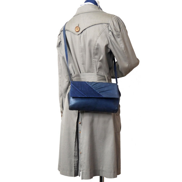 OLD Gucci パイソン×ラムスキン異素材コンビショルダー(紺)