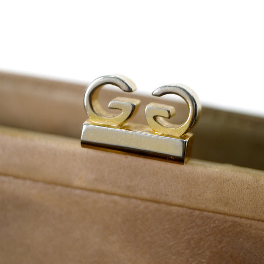 OLD Gucci 総革がま口 ハンドバッグ(ミルクティー)