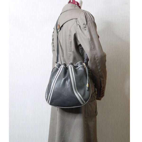 OLD Gucci デザインライン巾着ショルダー(グレー)