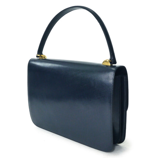 OLD Gucci ロゴ金具カーフレザーハンドバッグ(濃紺)