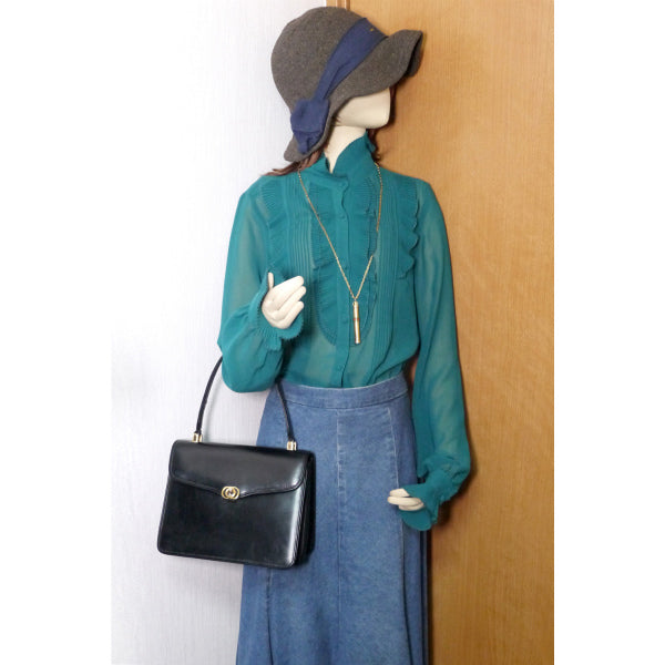 OLD Gucci 総革3層式ミニハンドバッグ(黒)