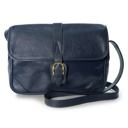 OLD Gucci シンプル型押しレザー斜めがけショルダー(紺)