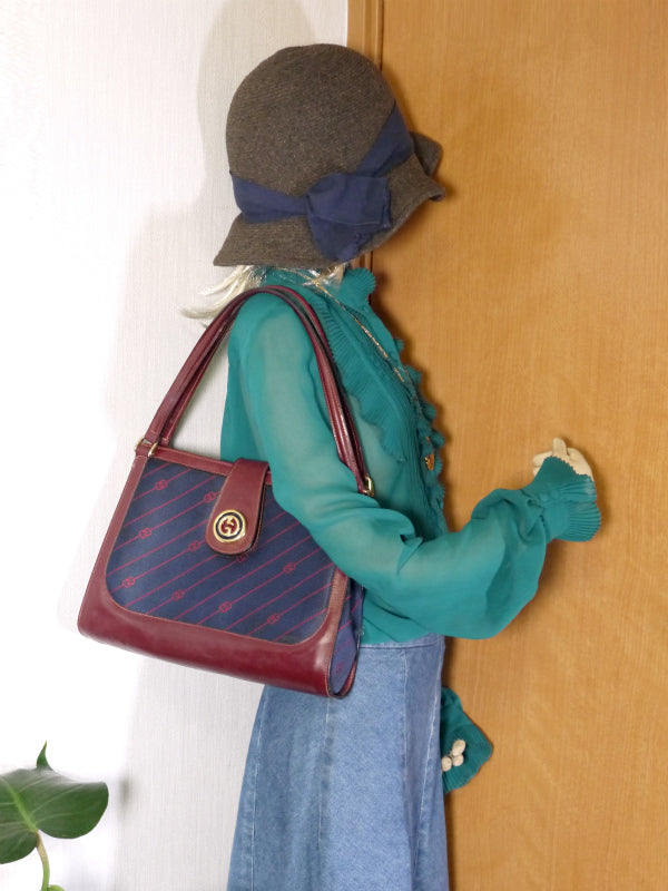 OLD Gucci <訳あり>レア!流れ星バッグ(紺×赤)