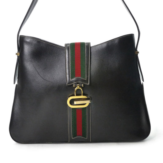 OLD Gucci 総革シェリー×Gロック金具セミショルダー(濃茶)