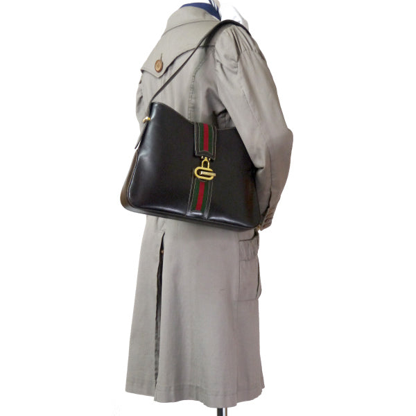 OLD Gucci 総革シェリー×Gロック金具セミショルダー(濃茶)