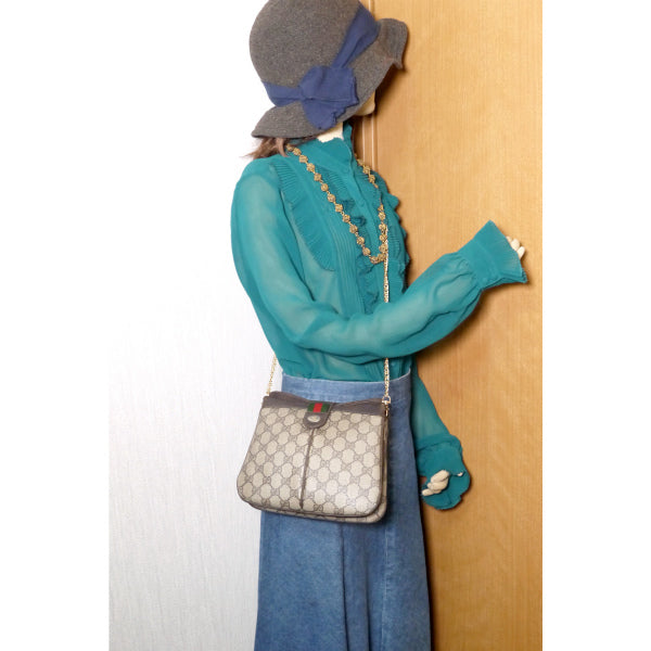 OLD Gucci ミニシェリー3層チェーンポシェット(茶)