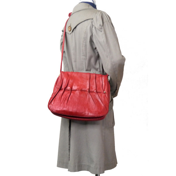 OLD Gucci シワ加工クロコラインレザー大型バッグ(赤)