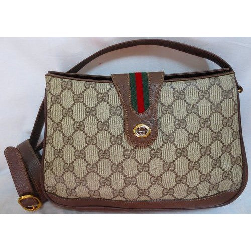 OLD Gucci ふた式2層ショルダー(茶・大)