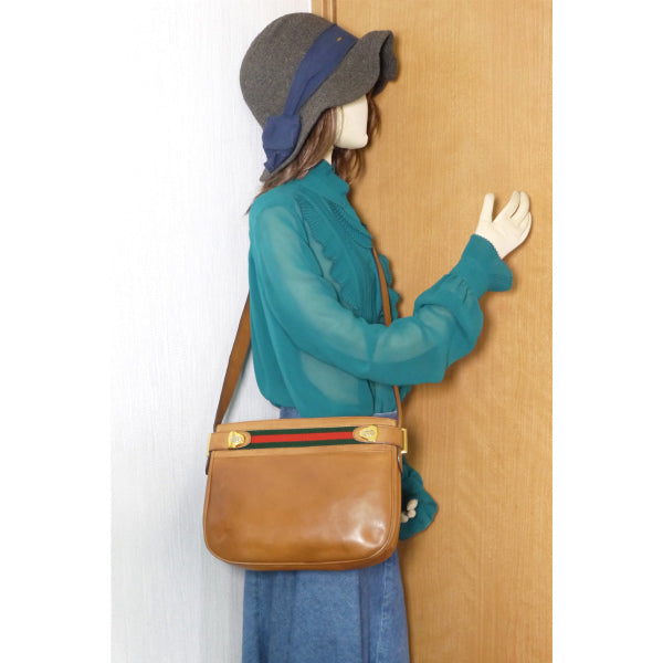 OLD Gucci 総革シェリー斜めがけショルダー(キャメル)