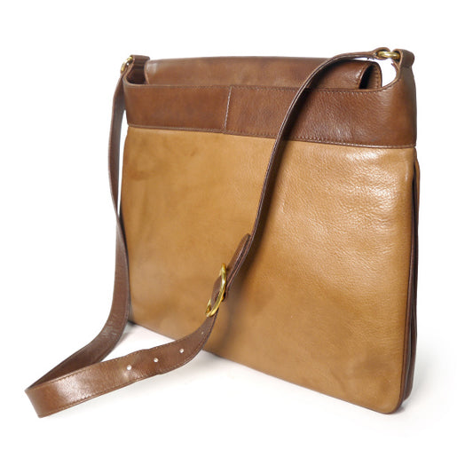 OLD Gucci バイカラー総革スクエアショルダー(茶×キャメル)