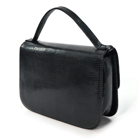 OLD Gucci ブラックストーン付リザード ハンドバッグ(黒)